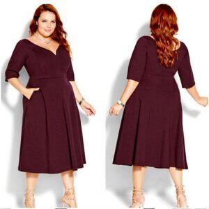 City Chic Cute Girl Fit & Flare Dress Plus Size 16 New Merlot Elbow Sleeve Ponte
